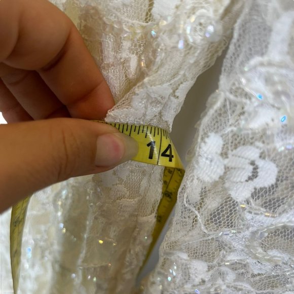 Vintage 90s Scala Cream Lace Sequin Long Sleeve Full Length Dress Small - Picture 11 of 12